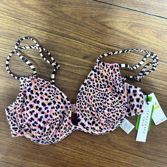 Sanctuary Womens Pink Underwire Animal Print Beachwear Bikini Swim Top NWT - Picture 3 of 6